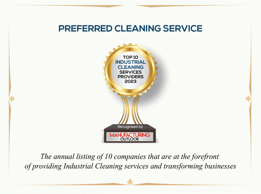 Top Industrial Cleaning Services Provider 2023 Award Certificate